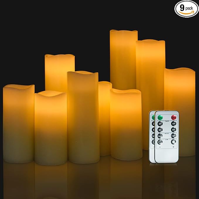 OSHINE Flameless Candles Battery Operated Candle - Set of 9 Flickering Pillar LED Candles with 10... | Amazon (US)