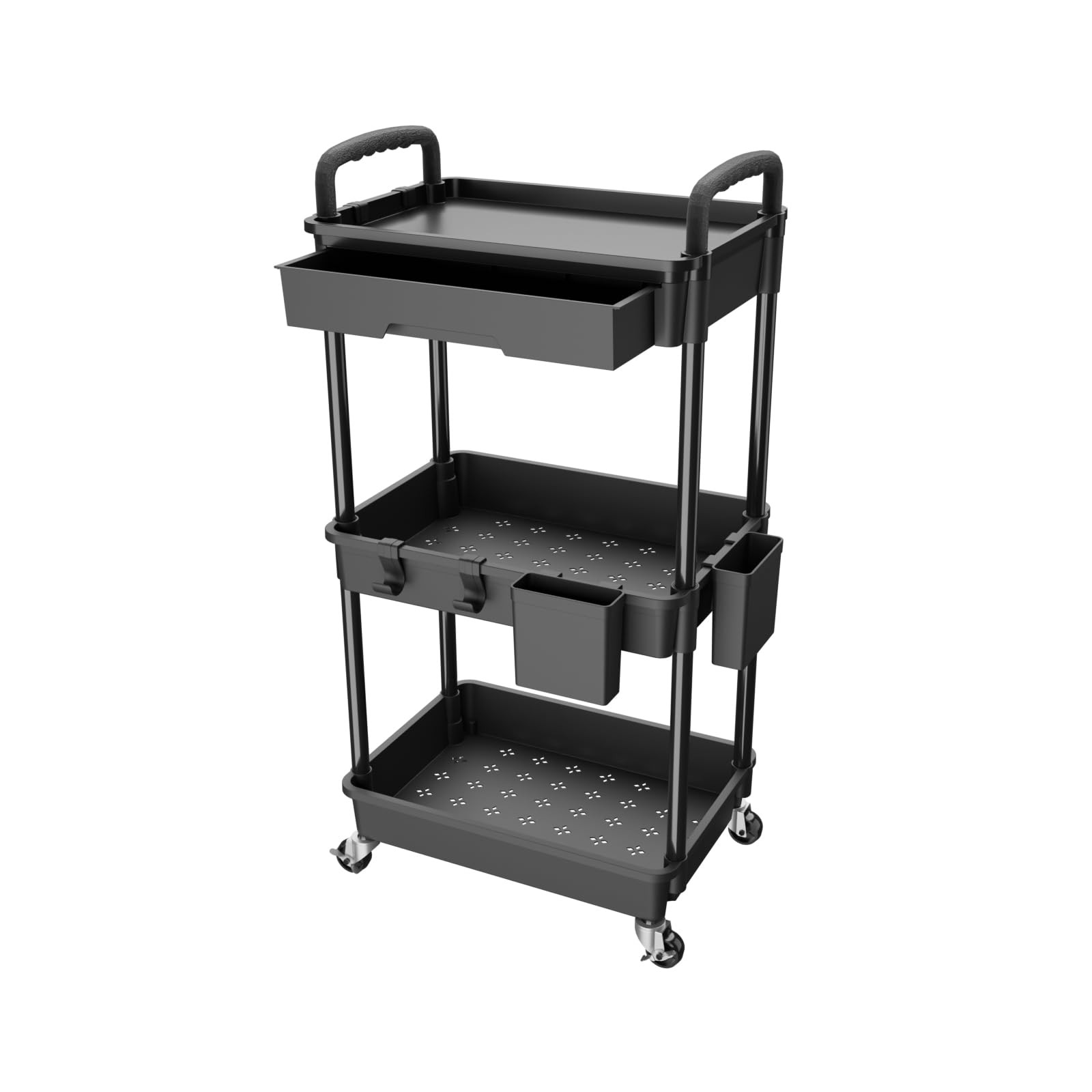 3 Tier Rolling Utility Cart with Drawer,REBECAT Utility Cart Made of Multifunctional Storage Orga... | Amazon (US)
