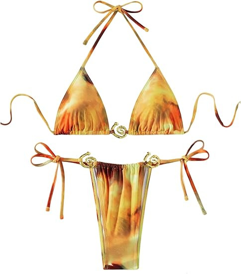 Women's 2 Pieces Zebra Striped Bikini Set Halter Triangle Swimsuit Y2K Tie Side Bathing Suit | Amazon (US)