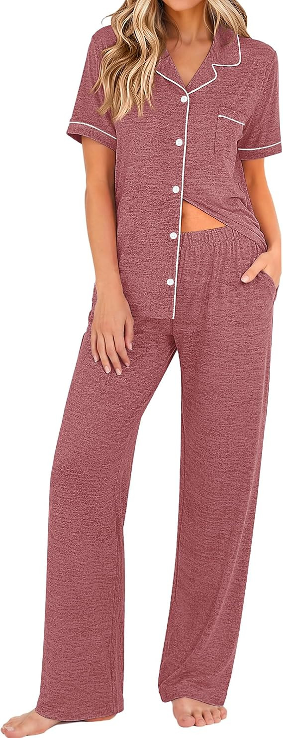 Ekouaer Pajamas for Women Set Short Sleeve Long Pants 2 Piece Lounge Set | Amazon (US)