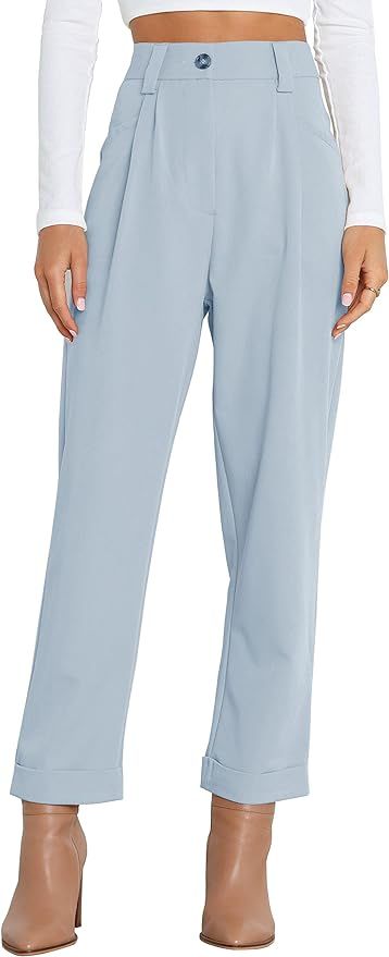 Febriajuce Women's Dress Pants Lightweight High Waist Straight Leg Office Work Pants Casual Trave... | Amazon (US)