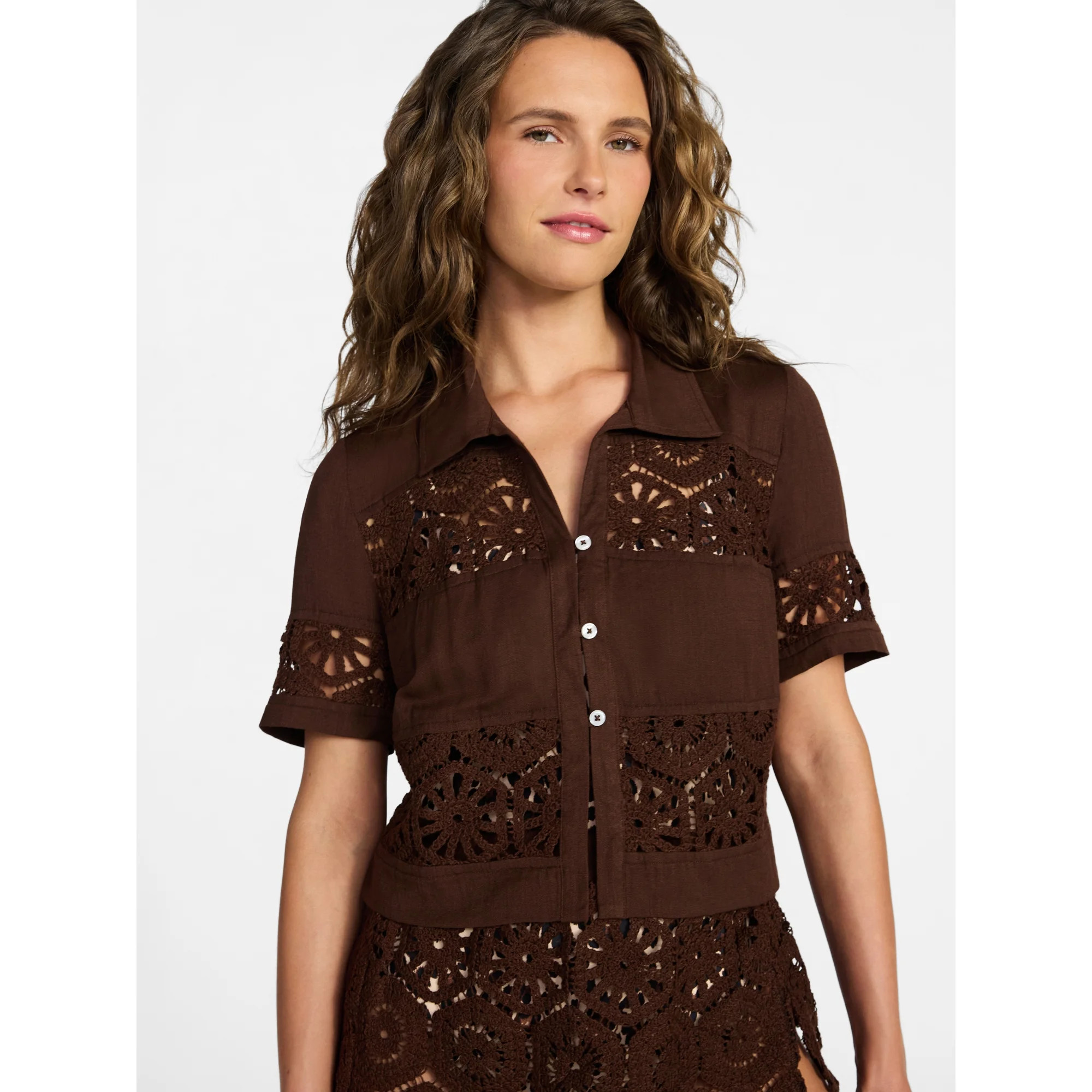Time and Tru Women's and Women's Plus Size Palm Crochet Coverup Top, Sizes XS-3X | Walmart (US)