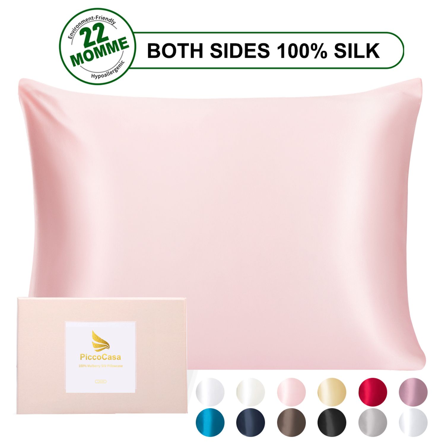 PiccoCasa 22 Momme Silk Zipper Pillowcase for Hair and Skin, Pink Queen | Walmart (US)