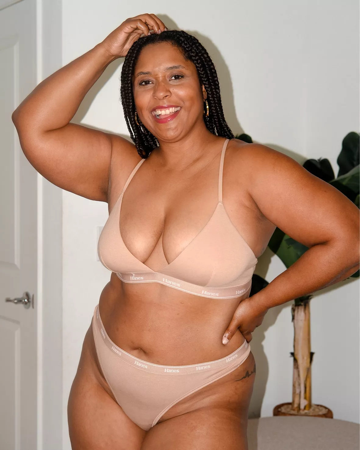 Hanes Originals Women's 3pk Ribbed Bikini Underwear - Black/beige