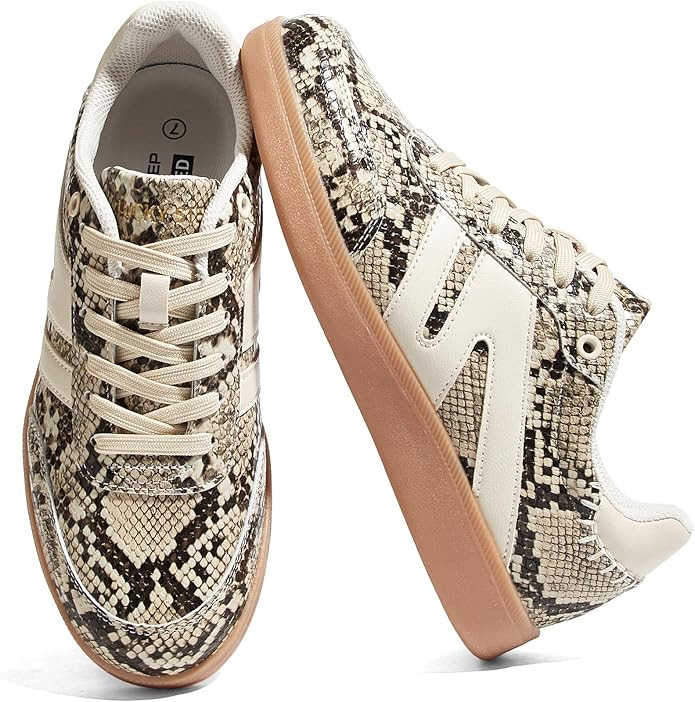 LUCKY STEP Women Retro Gum Sole Fashion Sneakers | Genuine Leather Classic Tennis Skate Walking S... | Amazon (US)