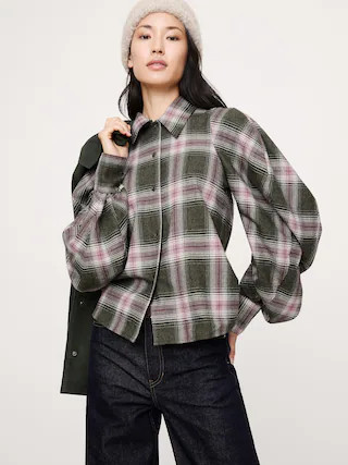 Flannel Volume-Sleeve Shirt | Banana Republic (CA)