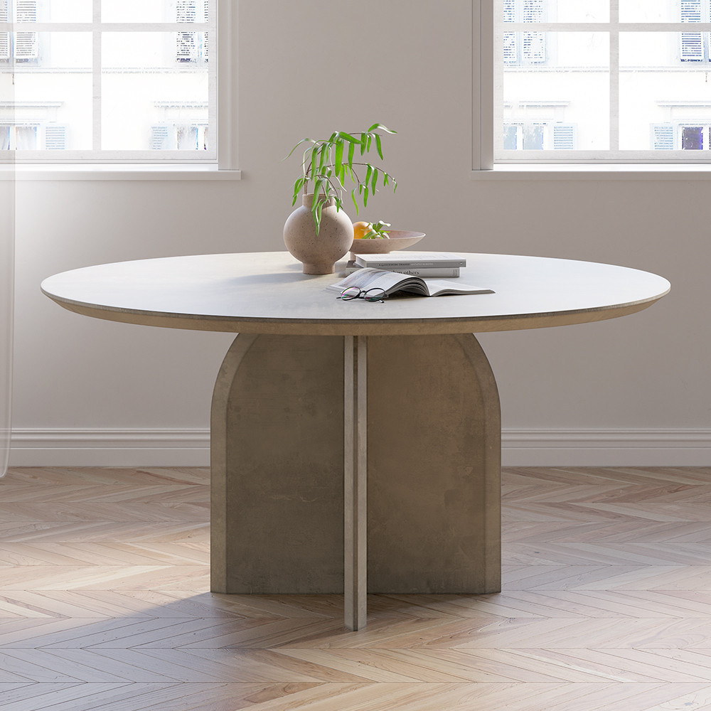 53" Small Round Dining Table for 6 Gray Solid Wood Tabletop Pedestal Base Modern | Homary