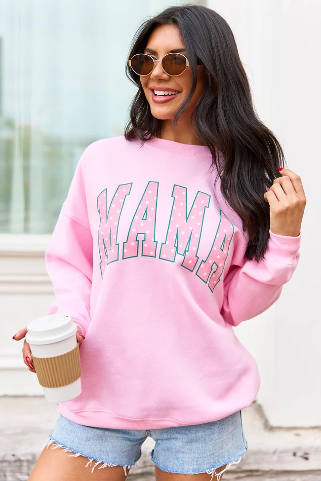 Mama Block Polka Dot Light Pink Graphic Sweatshirt XXL | Pink Lily