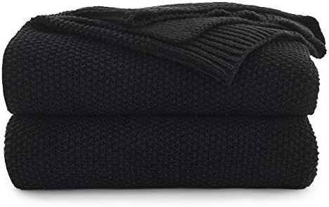 Black Cotton Cable Knit Throw Blanket for Couch Sofa Chair Bed Home Decorative, 3.4 Pounds 60 x 8... | Amazon (US)