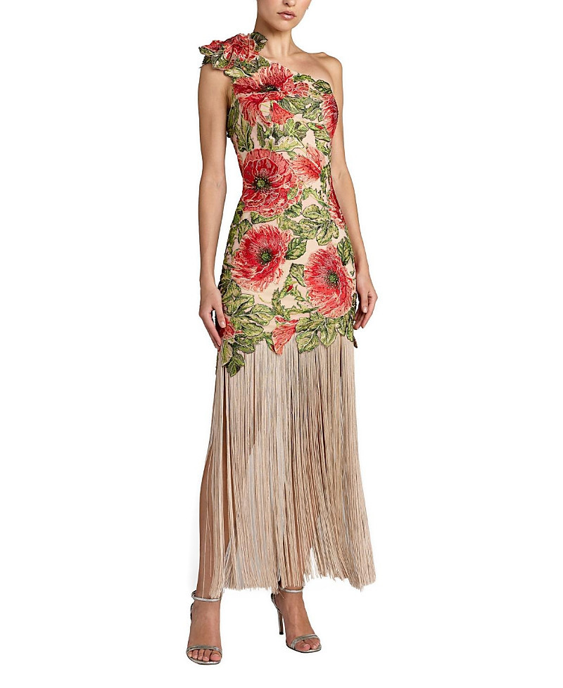Mac Duggal Embroidered One Shoulder Dress With Fringe Hem | Bloomingdale's (US)