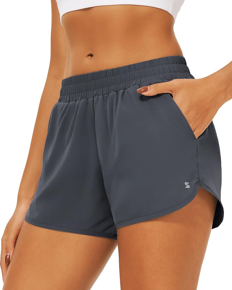 Stelle Womens Running Shorts Mesh Liner High Waisted Workout Shorts Quick Dry Athletic Shorts wit... | Amazon (US)