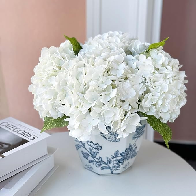 RUZUQE 3 Pcs 21in White Artificial Hydrangea Flower Natural Lifelike Real Touch Faux Large Royal ... | Amazon (US)
