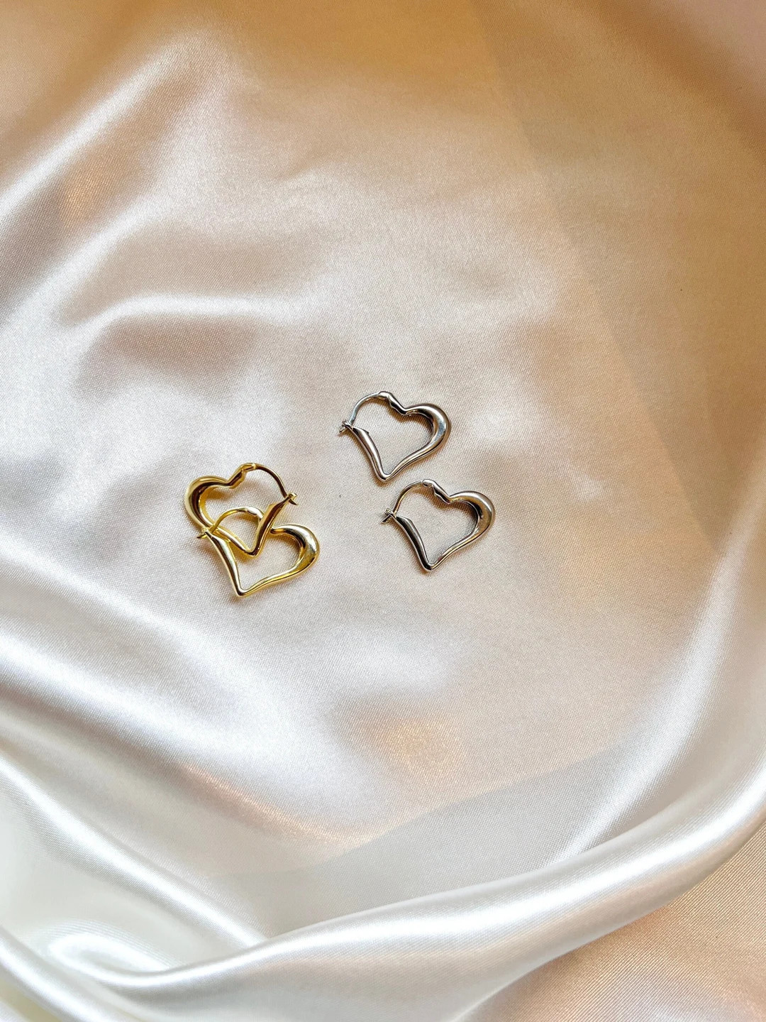 Heart Hoop Earrings in Sterling Silver Heart Shaped Earrings Gold Heart Hoop Earrings Minimal Des... | Etsy (US)
