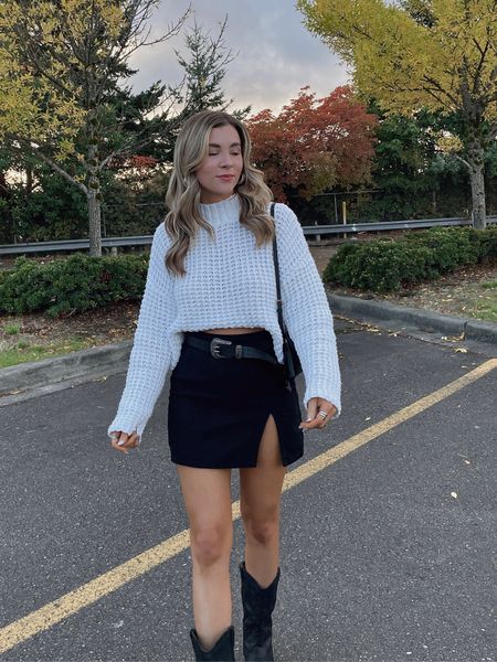 Fall outfit inspo 

Sweater is from forever 21 a year or two ago 
Skirt is tts, size 2
Silver accessories are from tjmaxx
Boots run small, sized up a full size

#LTKfindsunder50 #LTKSeasonal #LTKstyletip