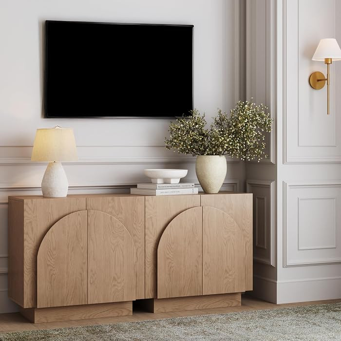 Nathan James Iris Mid-Century Modern Credenza, Brown TV Stand, Living Room Wood Storage Cabinet w... | Amazon (US)