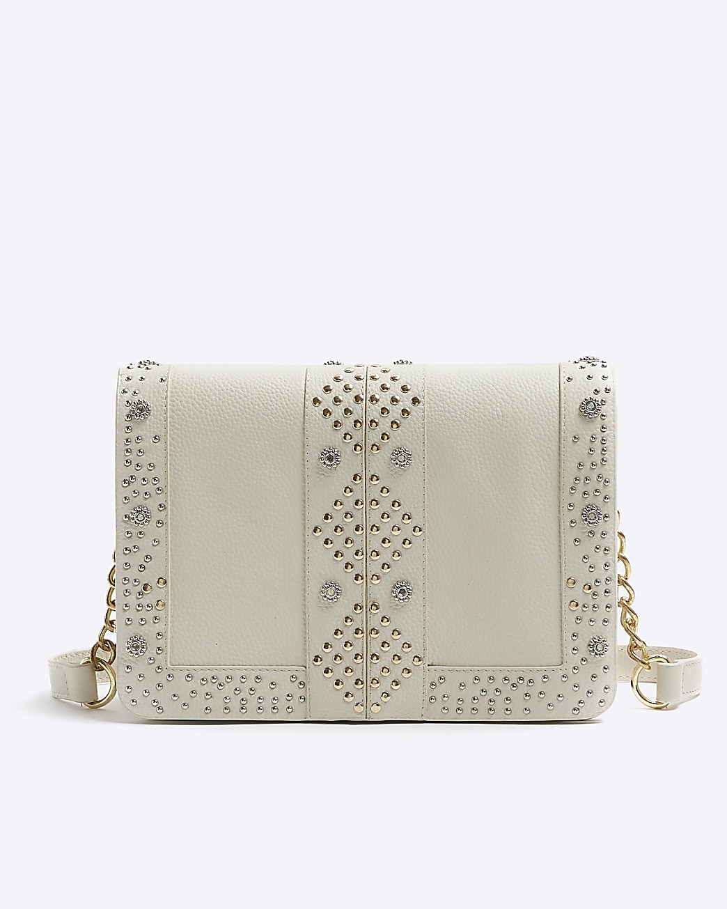 Cream leather studded cross body bag | River Island (UK & IE)