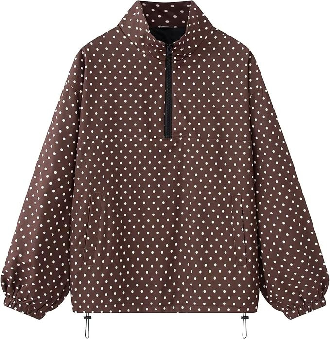Xunger Women's Polka Dot Half Zip Sweatshirt Oversized High Neck Jacket Casual Drawstring Long Sl... | Amazon (US)