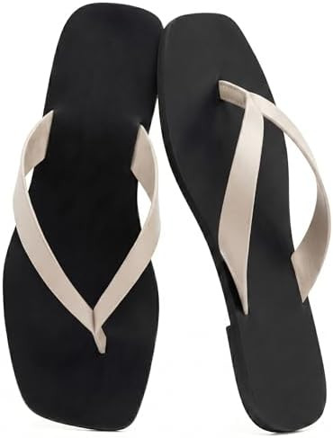 Flip Flops for Women Comfortable Square Toe Casual Beach Thong Sandals Slip On Dressy Flats Summe... | Amazon (US)
