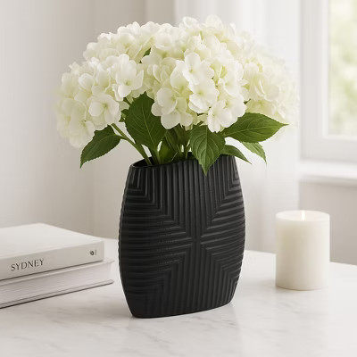 Elegant Ribbed Metal Vase for Living Room Decor and Home Accent - Suitable for House, Shelf Display, and Table Centerpiece - 10", Black | Target
