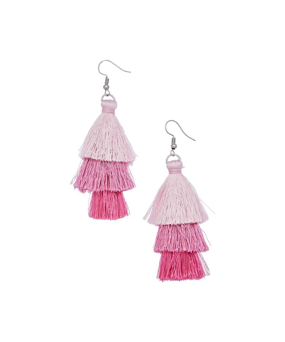 Frankie & Stein Women's Earrings - Pink & Silvertone Tassel Drop Earrings | Zulily