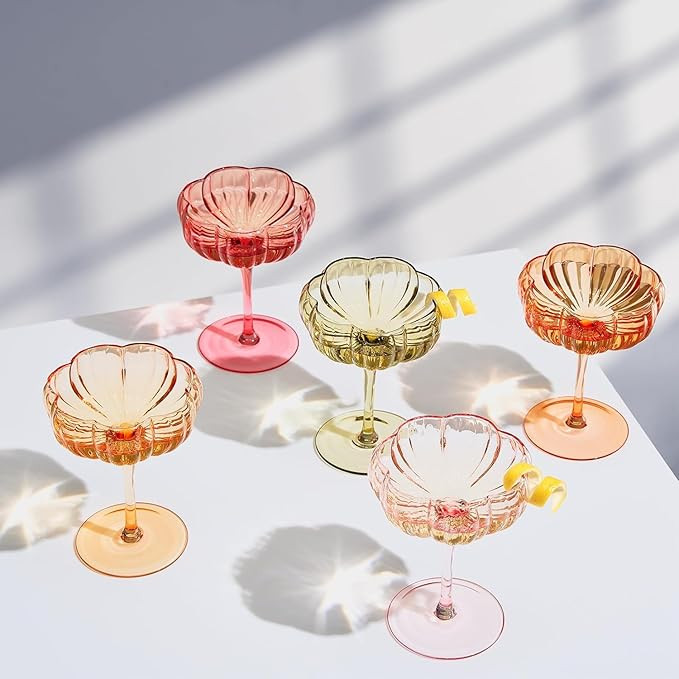 Khen Flower Vintage Wavy Glass Coupes Martini, Champagne & Cocktail Coupes - Set of 5-7oz Colorfu... | Amazon (US)