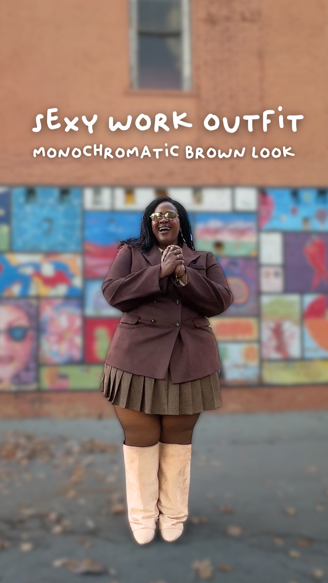 YES! I wore this outfit to a casual dinner with coworkers while visiting my job’s HQ. Let’s get into the sizing details

🛍️ SIZING DETAILS 
The faux suede double breasted chocolate brown blazer is in a size 24. It is sold out on Cider so I linked to an alternative from H&M. 

The pleated brown skort is from Cider, and I’m wearing a size 24. It’s a little big so I added a brown and gold belt from Torrid. 

The champagne blouse was originally from Torrid, but it’s sold out. I linked to a similar one at JCPenney and I would buy a 3X. 

The fleece lined tights are from the TikTok shop brand “Sweet Mayhem” in the shade Bronze in a size 3X. If you want these exact tights, check out my TikTok @elliemariyo for them. I also linked to some pretty good ones I saw on Amazon. I would buy the color Caramel in a size 4X/5X. 

Last but certainly not least! I’m wearing the boots in a size 12. I have 20in calves and they fit me perfectly. I also have these boots in black. Another favorite piece this Fall. Enjoyyyy!!


#LTKootd #LTKFindsUnder100 #LTKWorkwear