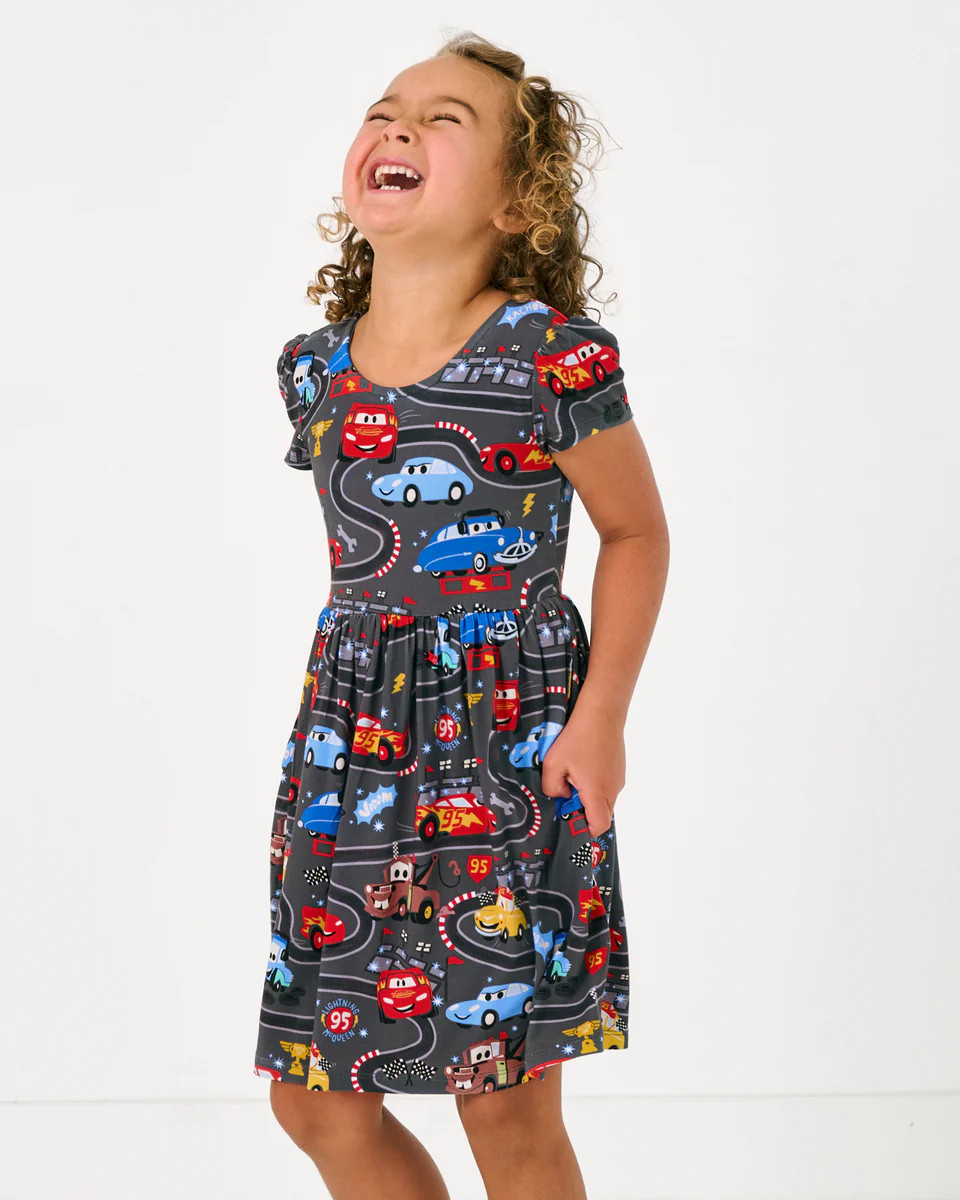 Pixar Cars Piston Cup Bow Back Skater Dress | Little Sleepies