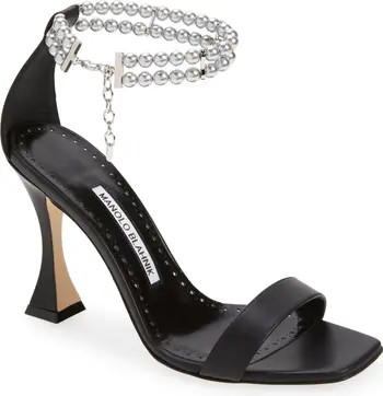 Manolo Blahnik Charona Imitation Pearl Ankle Strap Sandal | Nordstrom | Nordstrom