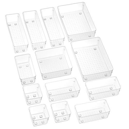 SMARTAKE 13-Piece Drawer Organizers with Non-Slip Silicone Pads, 5-Size Desk Drawer Organizer Trays  | Amazon (US)