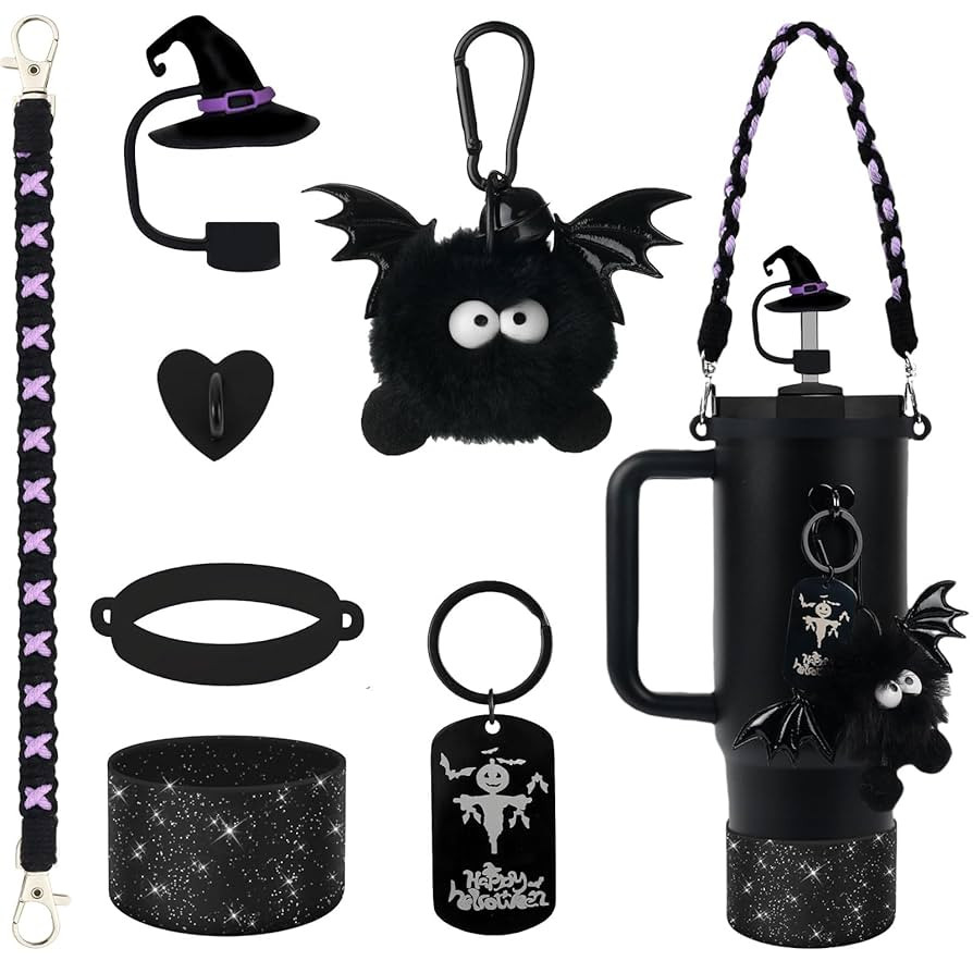 BELSITA Halloween Stanley Cup Accessories Set, Black Devil Brid Witch Hat Straw Cap Straw Cap Wat... | Amazon (US)