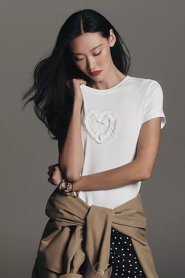 Maeve Heart Ruffle Tee | Anthropologie (US)