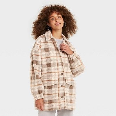 Women&#39;s Plaid Shirt Shacket - Universal Thread&#8482; Brown M | Target