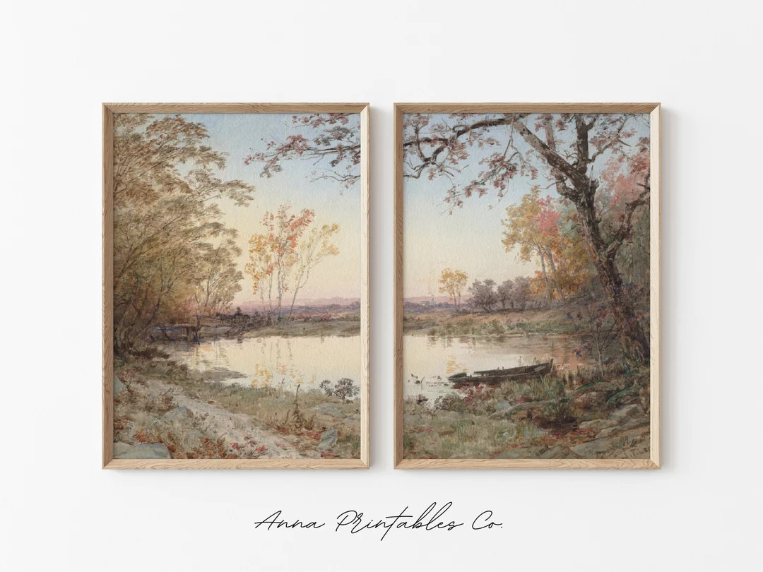Crisp Autumn Day Set of 2 Vintage Prints for Digital Download | Antique Fall Decor Printable Wall... | Etsy (US)