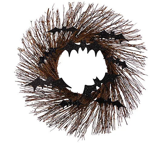 Nearly Natural 26" Halloween Bats Twig Wreath | QVC