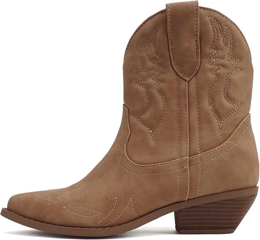 Soda Women Cowgirl Cowboy Western Stitched Ankle Boots Pointed Toe Short Booties Rigging-S | Amazon (US)