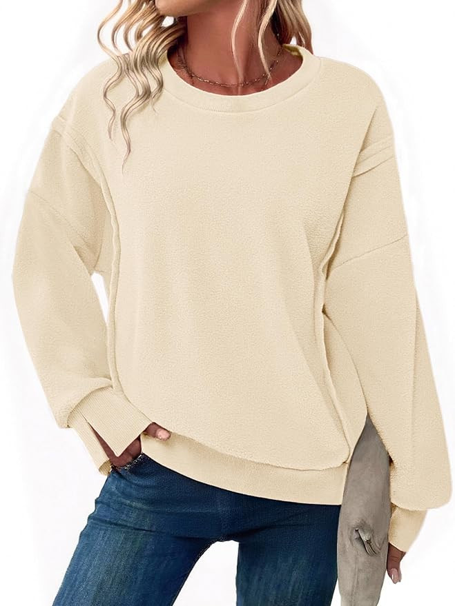 Zeagoo Women's Casual Sweatshirts Crewneck Long Sleeve Fuzzy Fleece Jackets Side Slit Midweight P... | Amazon (US)