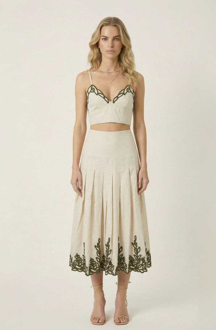 Embroidered Crop Top and Pleated Midi Skirt Set | Nordstrom