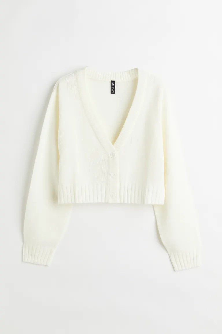 Short cardigan in a soft knit. V-neck, buttons at front, gently dropped shoulders, and long sleev... | H&M (US + CA)