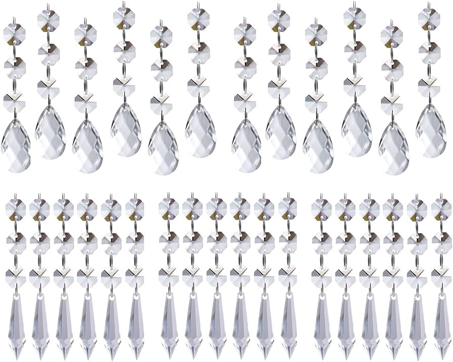 60 PCS Clear Acrylic Crystal Beads for Christmas Ornaments Tree Decorations Garland Chandelier Ha... | Amazon (US)