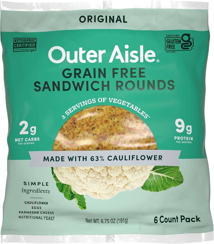 Outer Aisle Cauliflower Bread | Keto, Gluten-Free, Low Carb Cauliflower 'Original' Sandwich Bread... | Amazon (US)