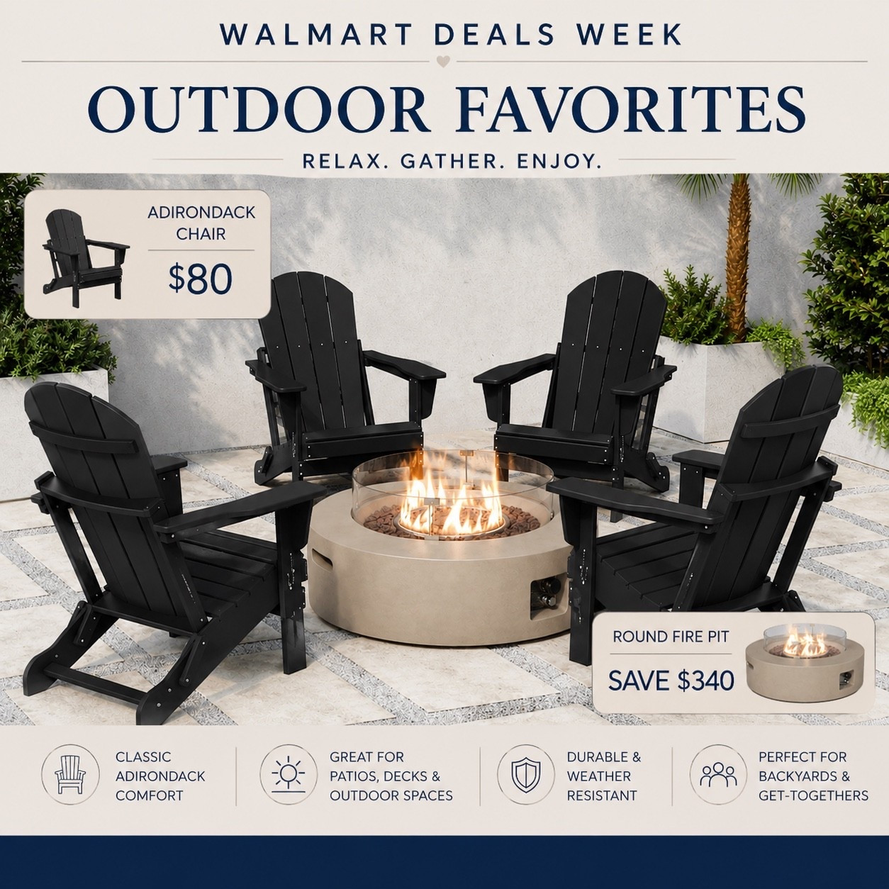 These Top Rated Adirondack chairs are such a good deal right now for Walmart Deals Week! On sale for $77! And I love the modern look of this fire pit, also on major sale! Ends Sunday!

#LTKHome #LTKSaleAlert