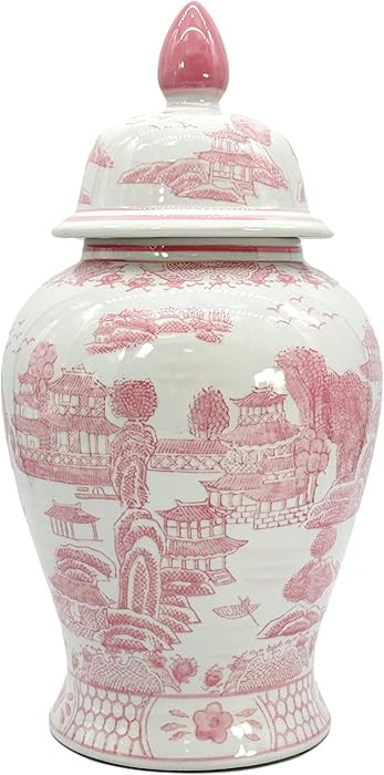 Galt International Pink Floral Chinoiserie Ceramic Temple Jar 18" w/Lid - Ginger Jar Home & Kitch... | Amazon (US)