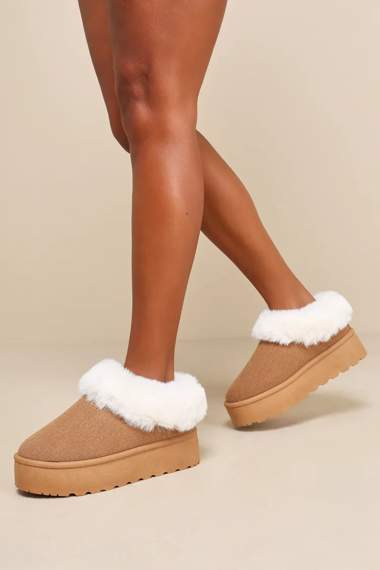 Lahoma Light Chestnut Faux Fur Flatform Slippers | Lulus (US)