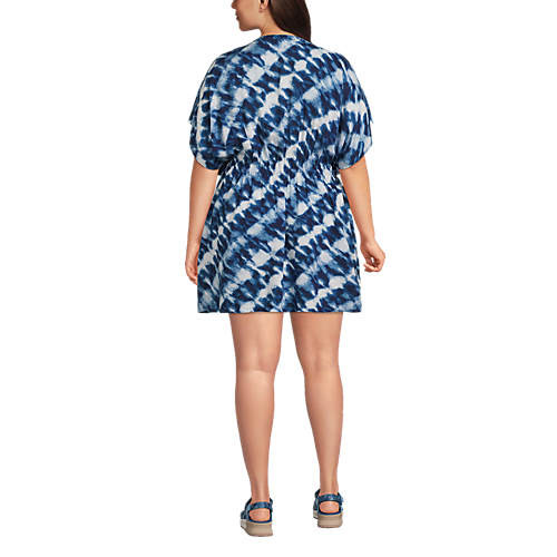 Women's Plus Size Modal Short Sleeve Gathered Waist Swim Cover-up Dress | Lands' End (US)