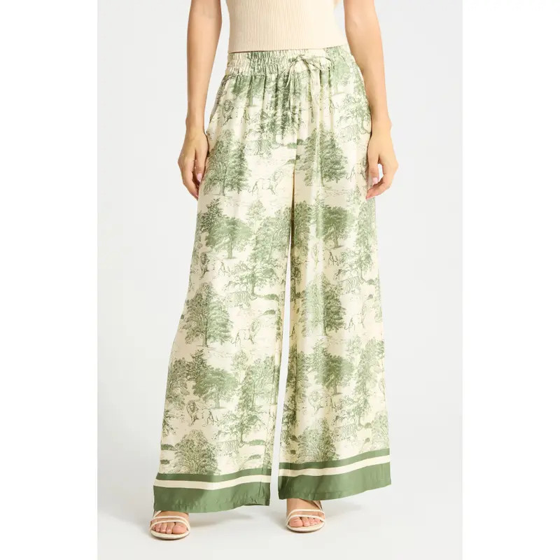 Joie Safari Print Wide Leg Pull-On Pants in Mauve/Ivory at Nordstrom Rack, Size Medium | Nordstrom Rack