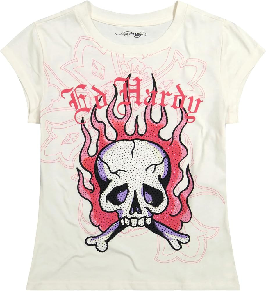 ED HARDY Women's Cap Sleeve Tee Shirt | Amazon (US)