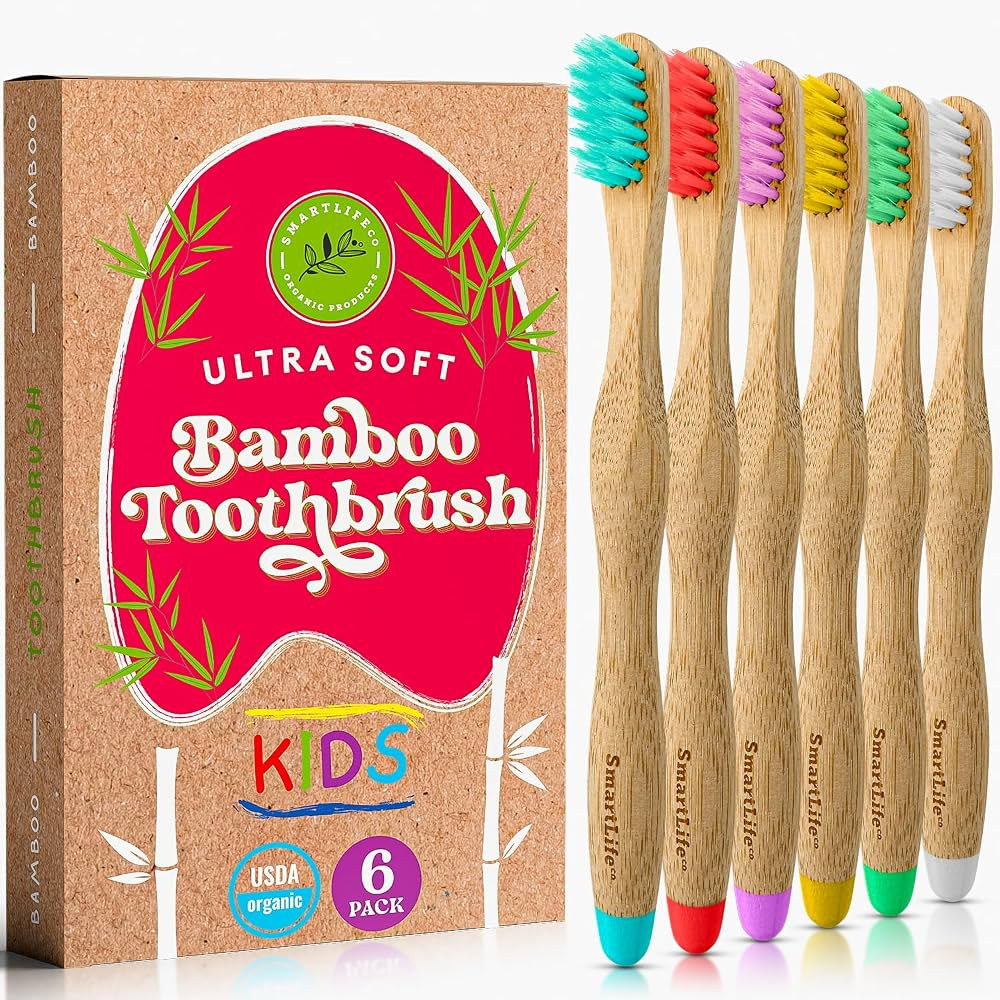 Kids Bamboo Toothbrushes (6 Pack) - Extra Soft Natural Bristles For Kids & Toddlers Teeth | Zero ... | Amazon (US)