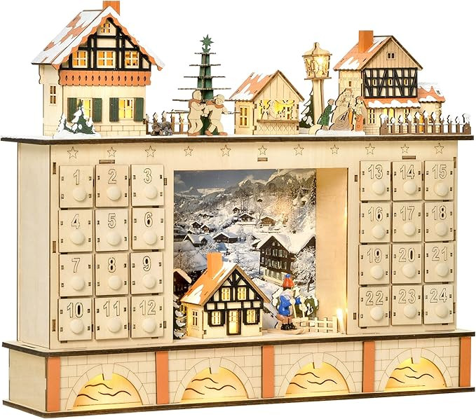 HOMCOM Christmas Advent Calendar, Light Up Table Xmas Wooden Store Holiday Decoration with Countd... | Amazon (US)