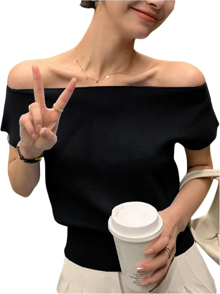 SHENHE Women's Off The Shoulder Top Short Dolman Sleeve Knit Pullover Sweater | Amazon (US)