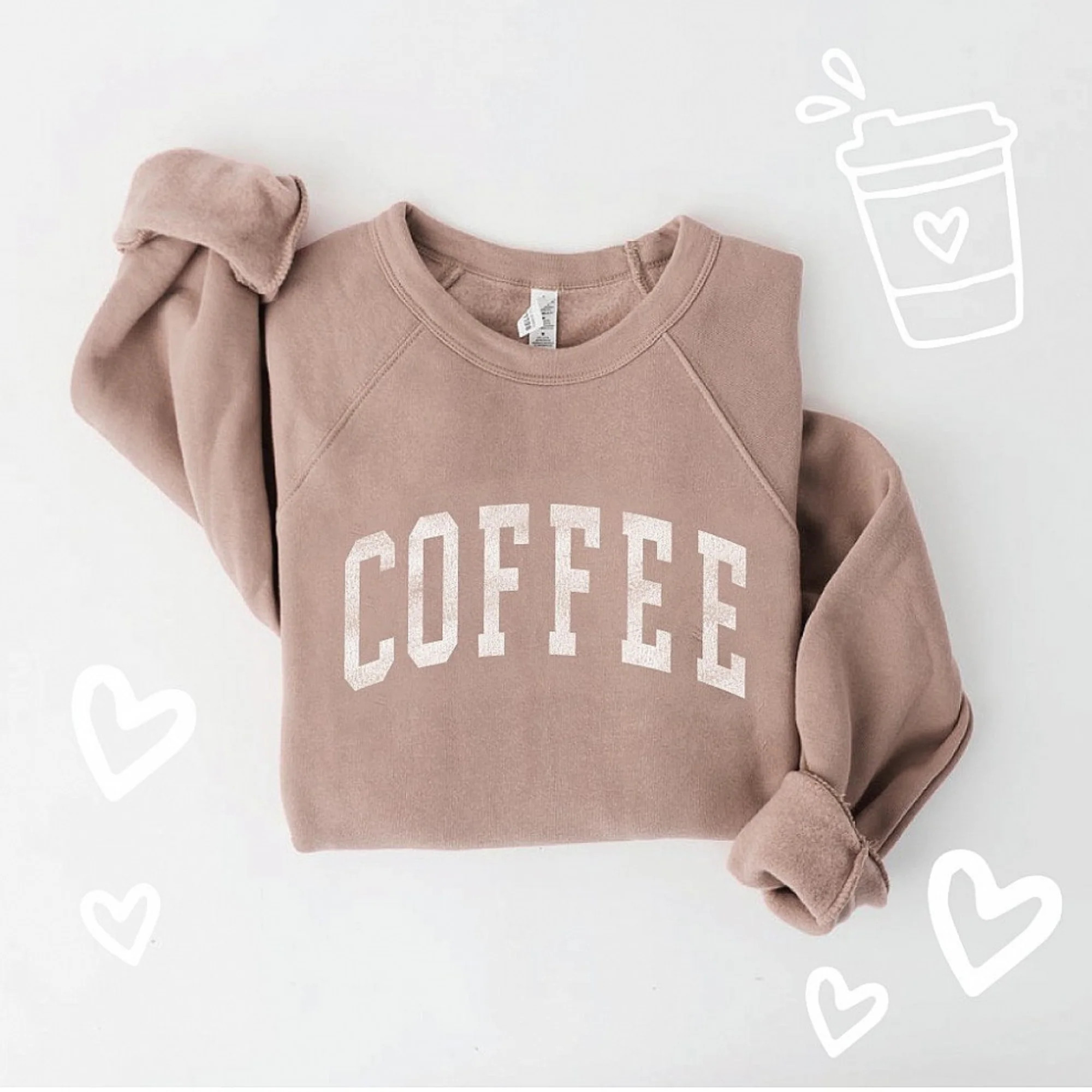 Coffee Graphic Fleece Sweatshirt, Tan | SpearmintLOVE